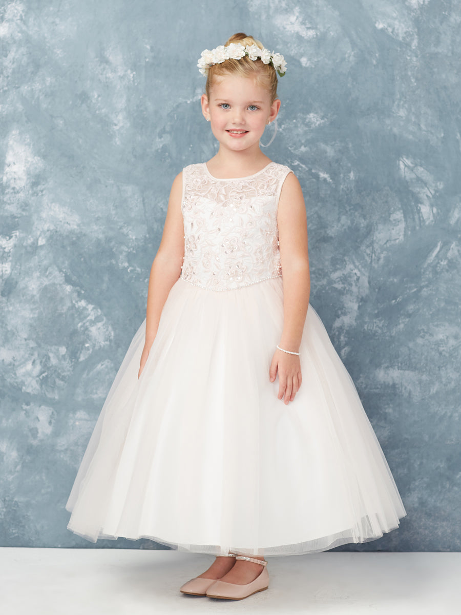 Blush Girl Dress with Applique Bodice Tulle Skirt - AS5747