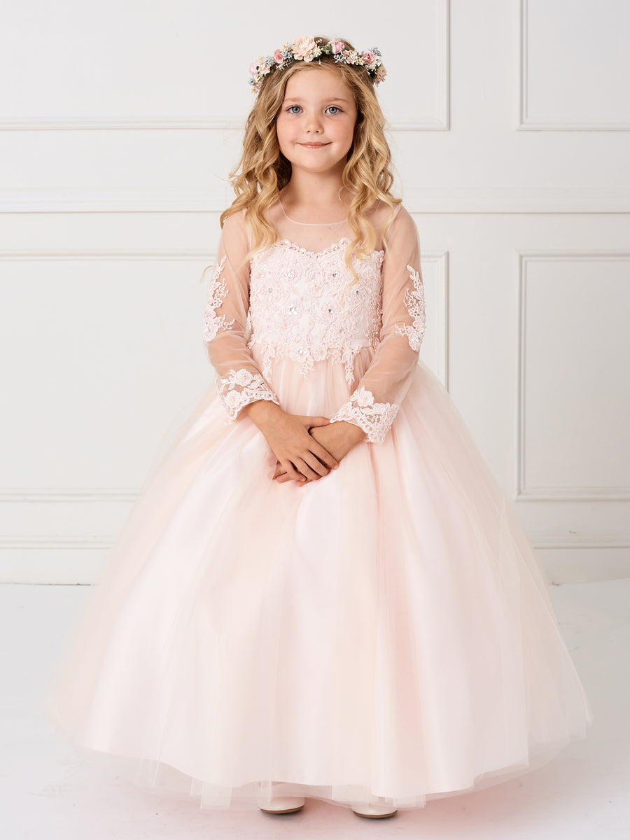 Blush Girl Dress with Stunning Sleeves and Bodice Dress - AS5780