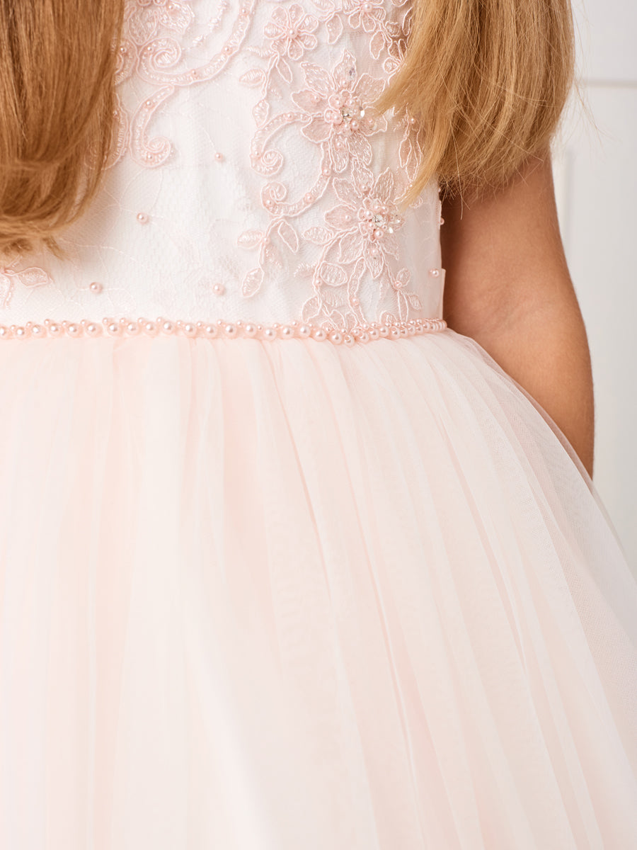 Blush_1 Girl Dress with Illusion Neckline Bodice - AS5801