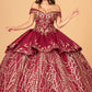 Burgundy-gold GL3098 - Satin Off-Shoulder Sweetheart Neckline Quinceanera Dress