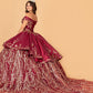 Burgundy-gold_1 GL3098 - Satin Off-Shoulder Sweetheart Neckline Quinceanera Dress