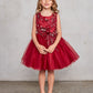 Burgundy Girl Dress with Flowers Rhinestone Bodice - AS7027