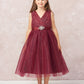 Burgundy Girl Dress with Glitter V-Neck Tulle Dress - AS5698