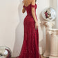 Burgundy Off The Shoulder Sequin Gown CD0203 - Women Evening Formal Gown - Special Occasion-Curves