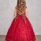 Burgundy_1 Girl Dress with Metallic Corded Lace Bodice - AS7028