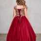 Burgundy_1 Girl Dress with Off-Shoulder Lace Bodice - AS7024