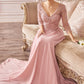 Flowy Chiffon 3/4 Sleeves Beaded Gown by Cinderella Divine - CD0171 - Special Occasion/Curves