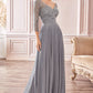 Flowy Chiffon 3/4 Sleeves Beaded Gown by Cinderella Divine - CD0171 - Special Occasion/Curves