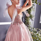 Beaded Lace Tulle A-Line Short Dress with Tulle Bow - Cinderella Divine CD0174