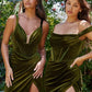 Velvet V-Neckline Corset Slit Dress - Women Evening Formal Gown By Ladivine CD235 - Special Occasion