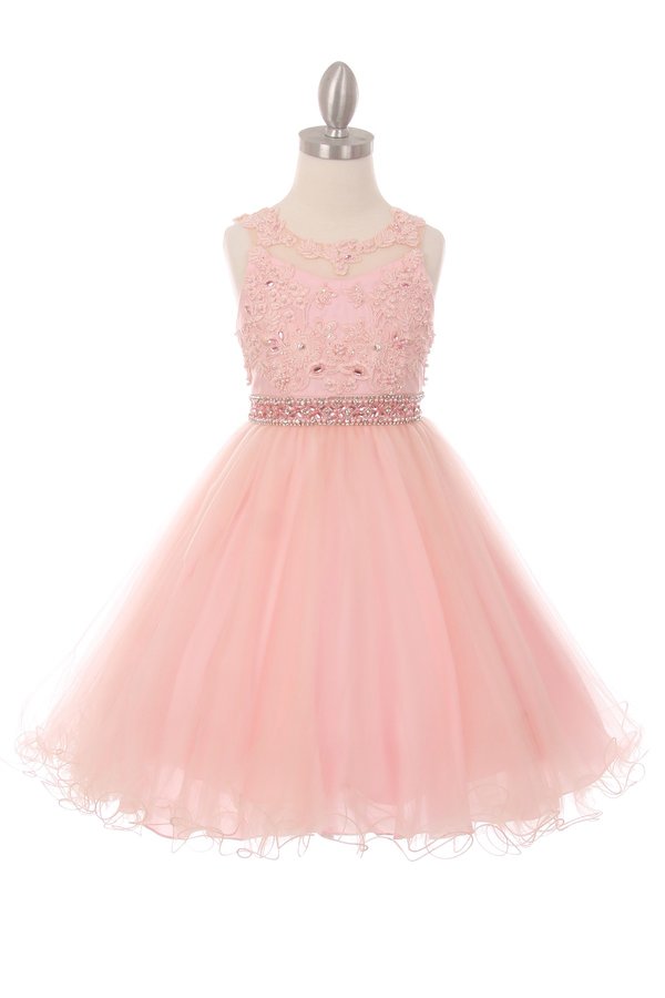 Rhinestone Pearl Beaded Lace Tulle Girl Party Dress by Cinderella Couture USA AS5013