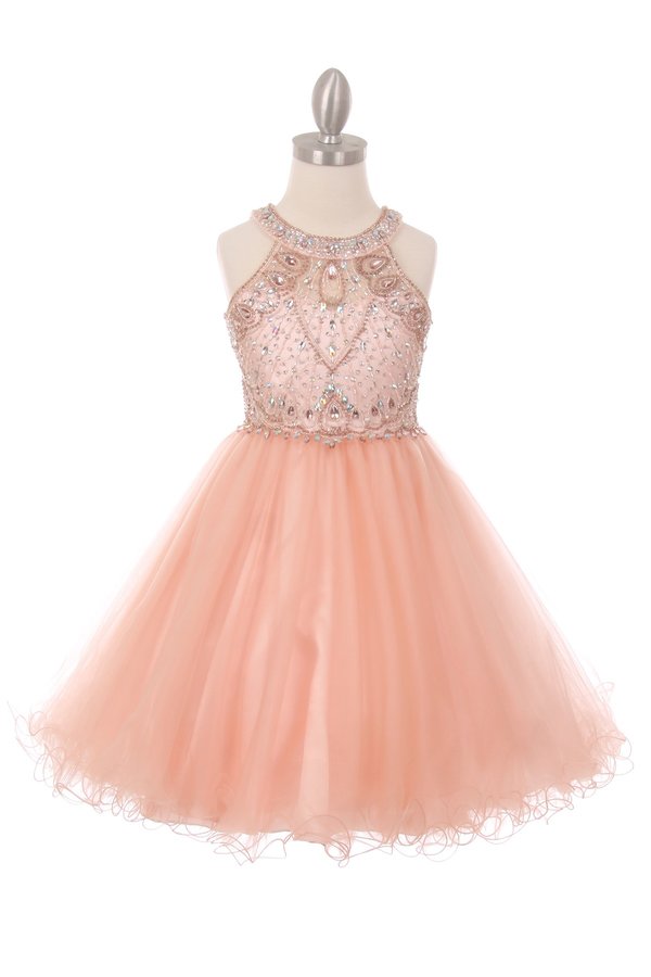 Halter Rhinestone Tulle Party Dress by Cinderella Couture USA AS5022
