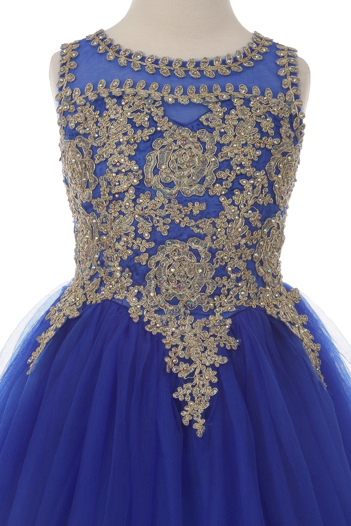 Gold Lace Rhinestone Tulle Girl Party Dress by Cinderella Couture USA AS5017