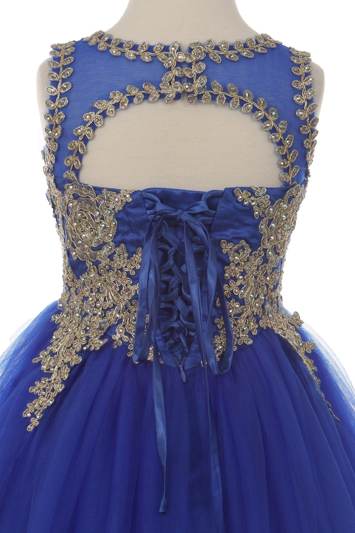 Gold Lace Rhinestone Tulle Girl Party Dress by Cinderella Couture USA AS5017