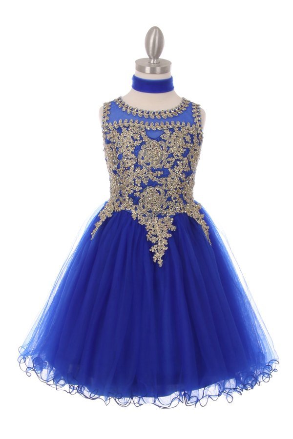 Gold Lace Rhinestone Tulle Girl Party Dress by Cinderella Couture USA AS5017