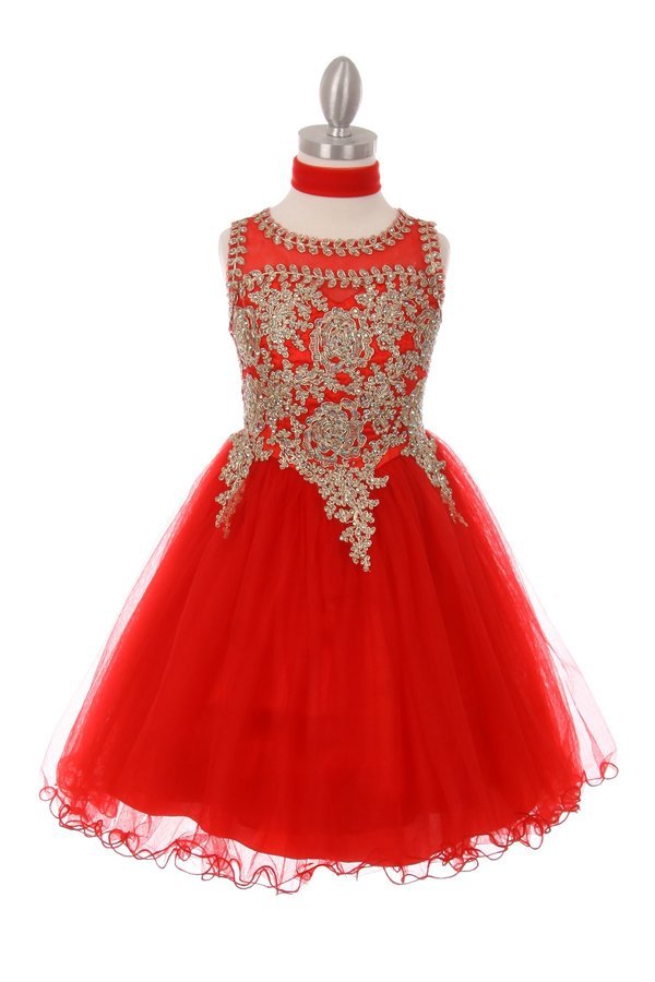 Gold Lace Rhinestone Tulle Girl Party Dress by Cinderella Couture USA AS5017