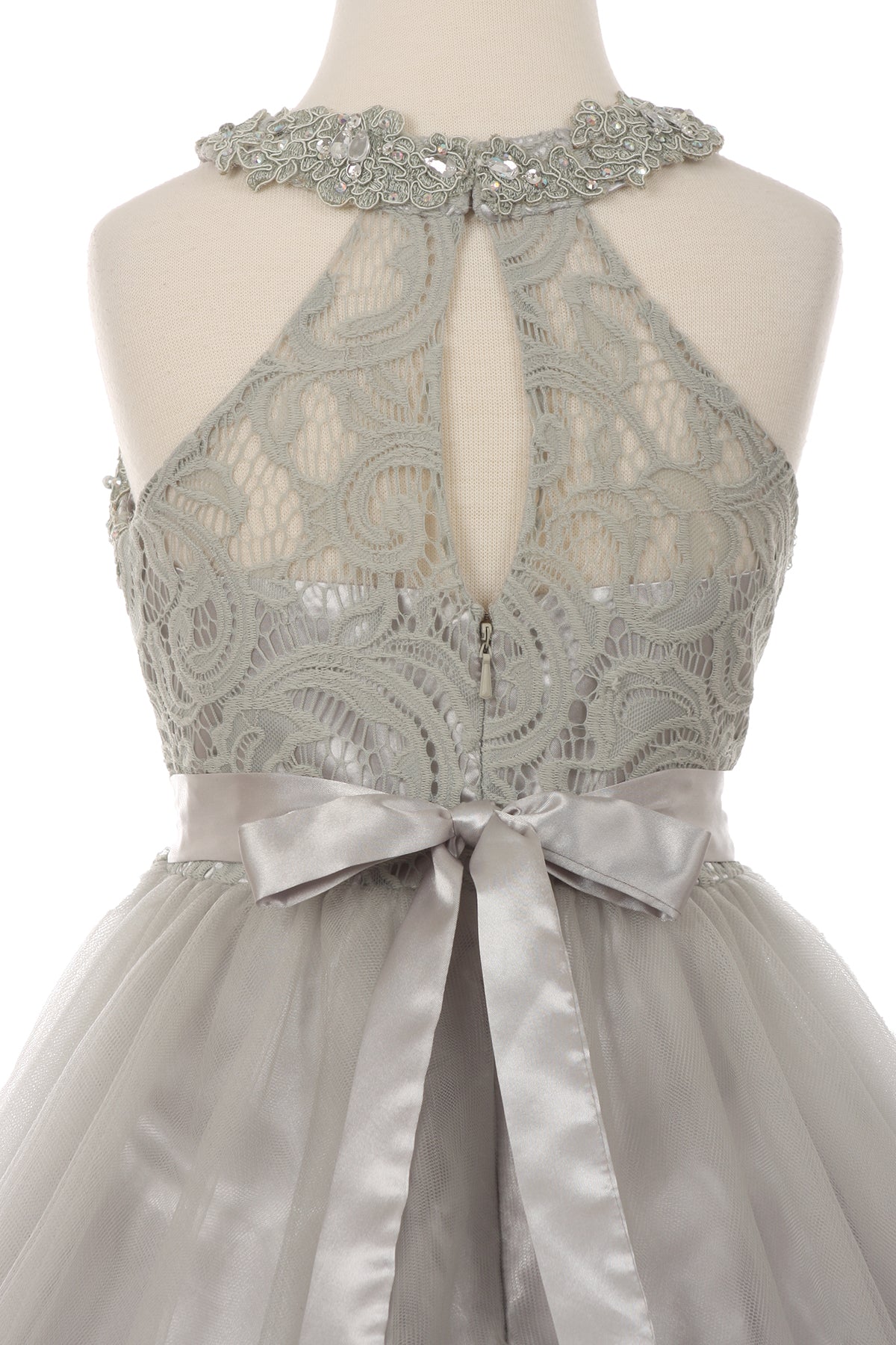 Halter Beaded Rhinestone Tulle Dress by Cinderella Couture USA 5040