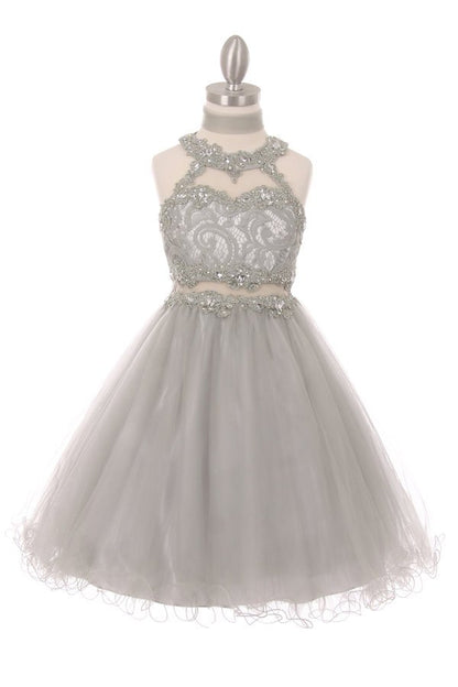 Halter Beaded Rhinestone Tulle Dress by Cinderella Couture USA 5040