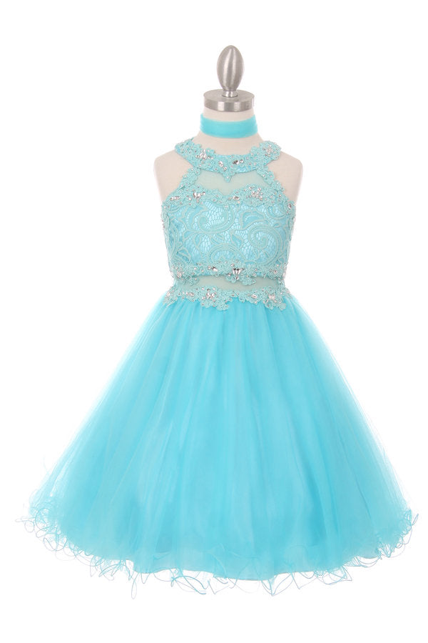 Halter Beaded Rhinestone Tulle Dress by Cinderella Couture USA 5040