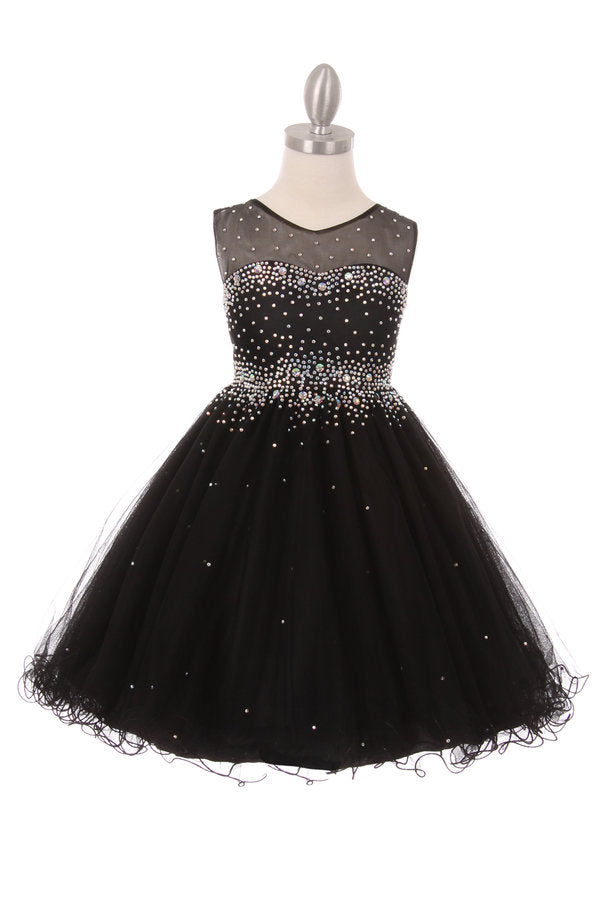 Beaded Rhinestones Tulle Girl Party Dress by Cinderella Couture USA AS5029