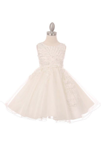 Pearl Beaded Floral Glitter Tulle Party Dress by Cinderella Couture USA AS9022