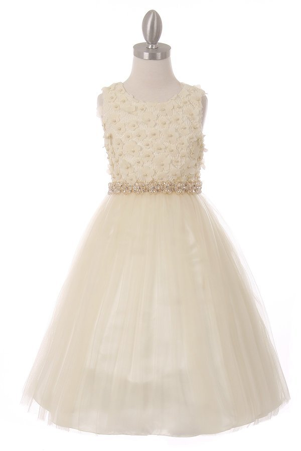 Floral & Pearls Satin Tulle Party Dress by Cinderella Couture USA AS5059