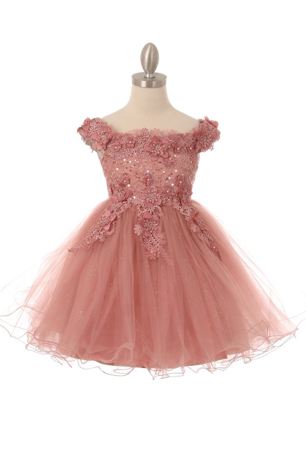 Off the Shoulder Floral Lace Tulle Girl Party Dress by Cinderella Couture USA AS9085
