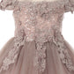 Off the Shoulder Floral Lace Tulle Girl Party Dress by Cinderella Couture USA AS9085