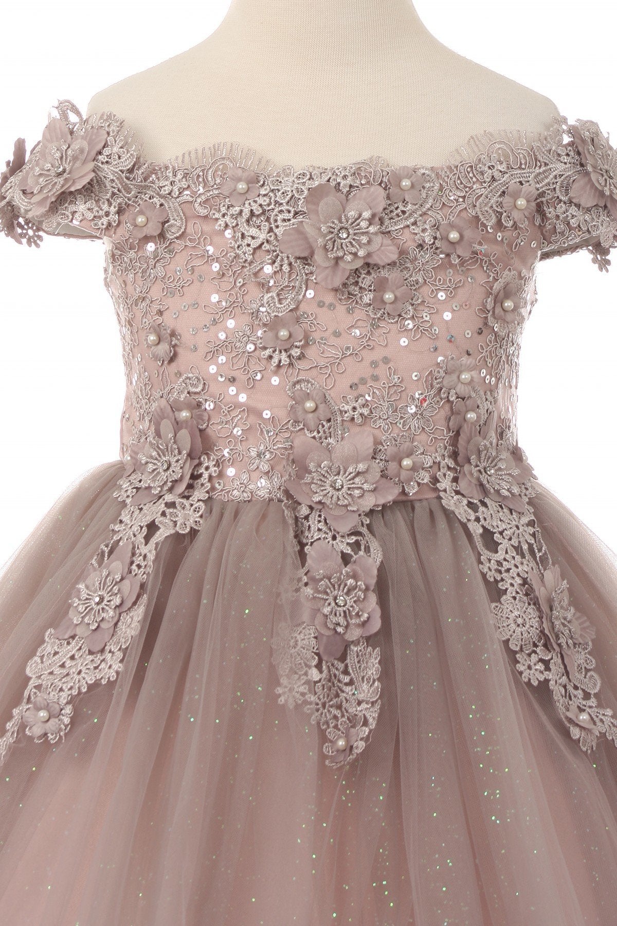 Off the Shoulder Floral Lace Tulle Girl Party Dress by Cinderella Couture USA AS9085