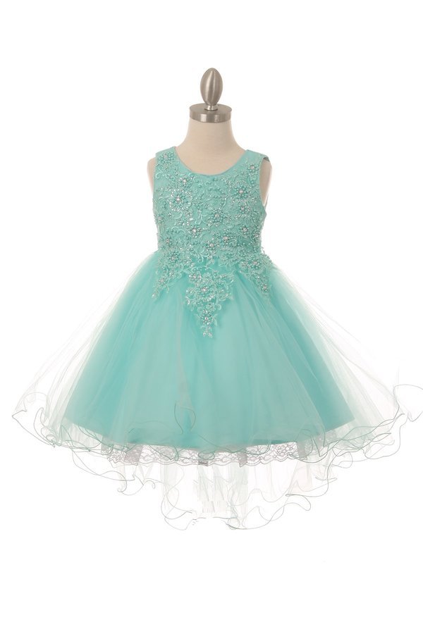Pearls Rhinestones Tulle Girl Party Dress by Cinderella Couture USA AS9086