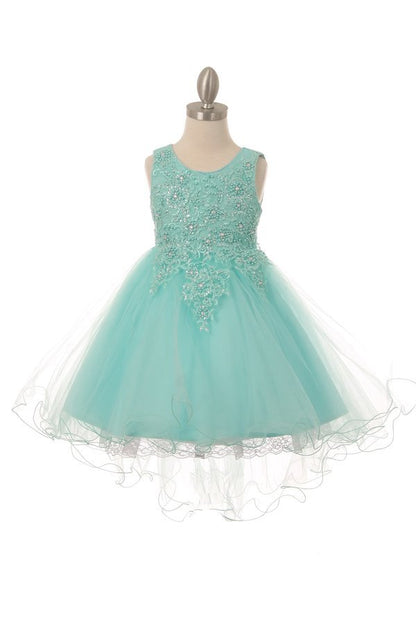 Pearls Rhinestones Tulle Girl Party Dress by Cinderella Couture USA AS9086