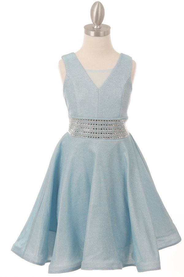 Studed Waist Lurex Girl Party Dress by Cinderella Couture USA AS5070