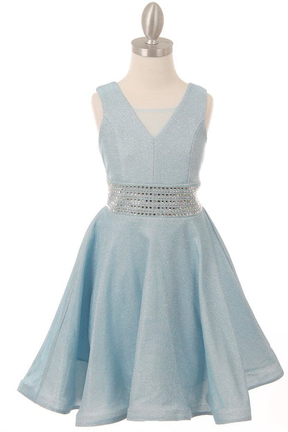 Studed Waist Lurex Girl Party Dress by Cinderella Couture USA AS5070