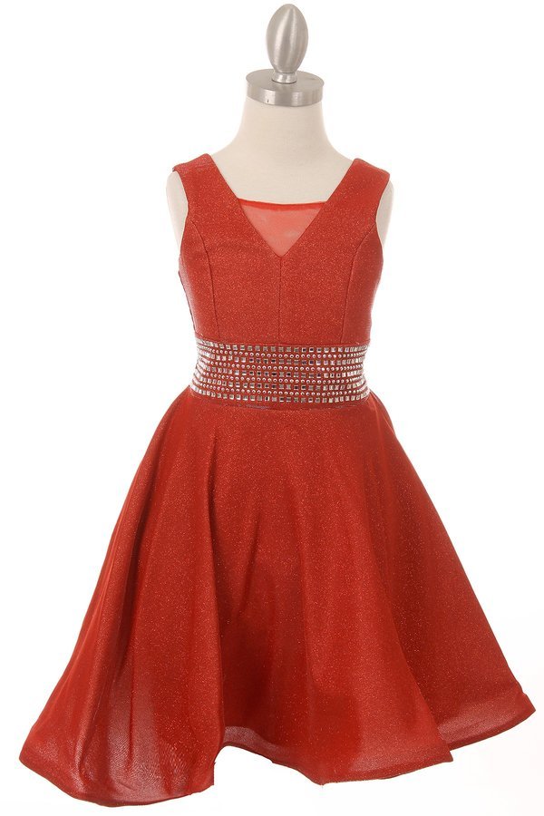 Studed Waist Lurex Girl Party Dress by Cinderella Couture USA AS5070