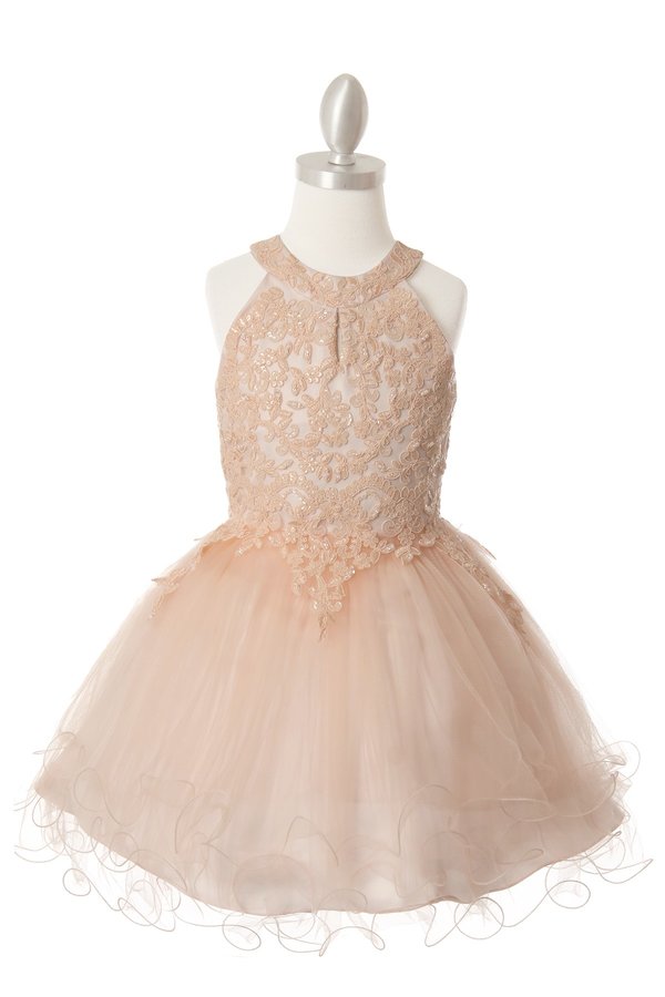 Halter Rhinestone Lace Girl Party Dress by Cinderella Couture USA AS5100