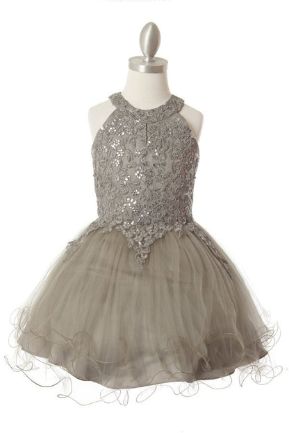 Halter Rhinestone Lace Girl Party Dress by Cinderella Couture USA AS5100
