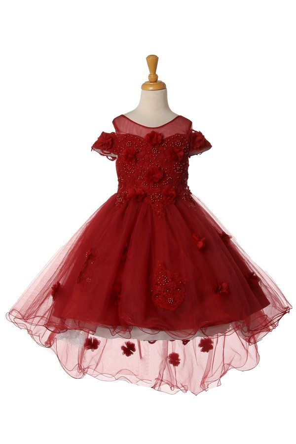 Off the Shoulder Floral Sequin Pearl Beads Girl Tulle Party Dress by Cinderella Couture USA 9119
