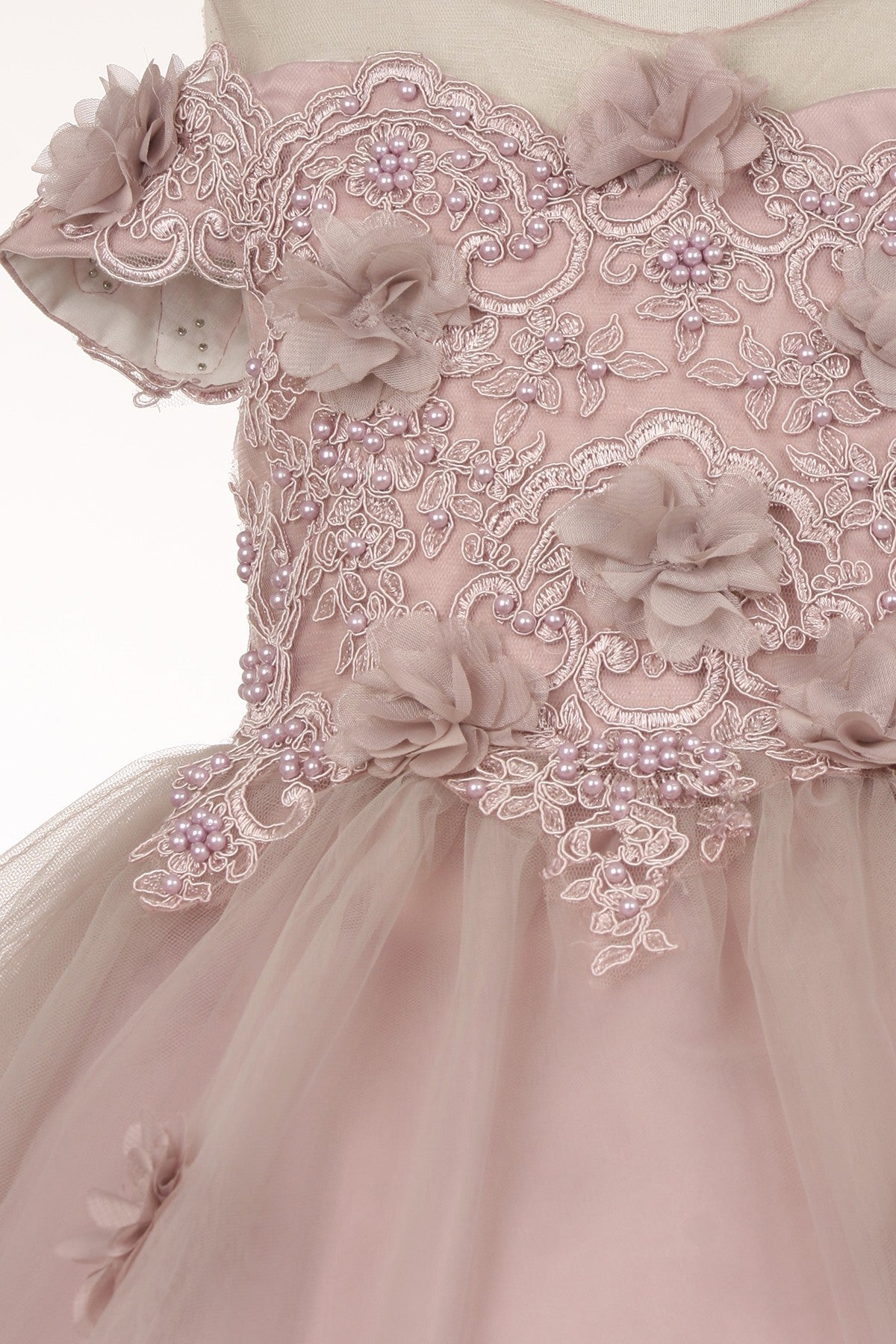 Off the Shoulder Floral Sequin Pearl Beads Girl Tulle Party Dress by Cinderella Couture USA 9119