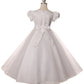 Puff Sleeve Floral Pearl Bead Lace Tulle Flower Girl Dress by Cinderella Couture USA AS2012