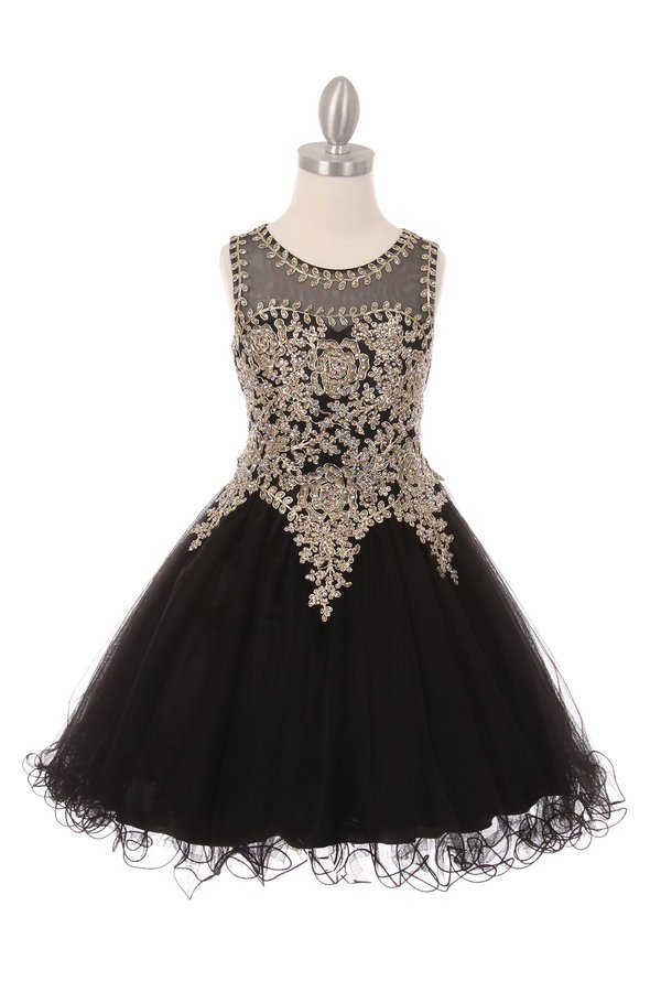 Gold Lace Rhinestone Tulle Girl Party Dress by Cinderella Couture USA AS5017
