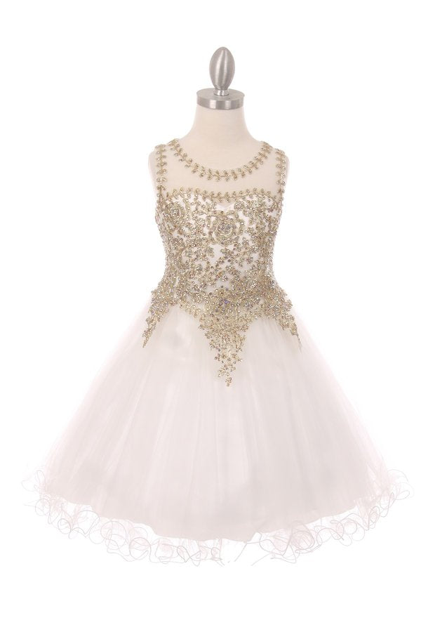 Gold Lace Rhinestone Tulle Girl Party Dress by Cinderella Couture USA AS5017