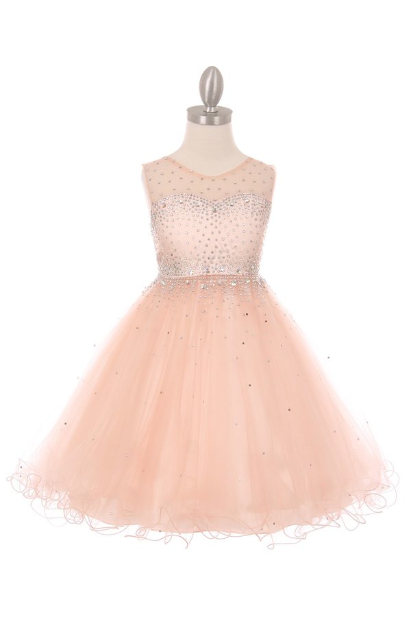Beaded Rhinestones Tulle Girl Party Dress by Cinderella Couture USA AS5029