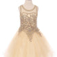 Gold Lace Rhinestone Tulle Girl Party Dress by Cinderella Couture USA AS5017