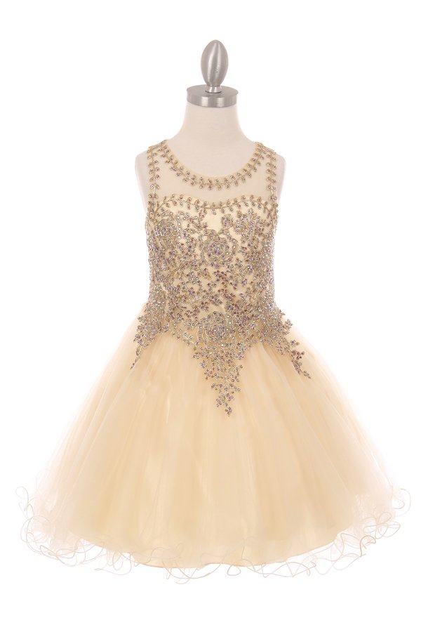 Gold Lace Rhinestone Tulle Girl Party Dress by Cinderella Couture USA AS5017