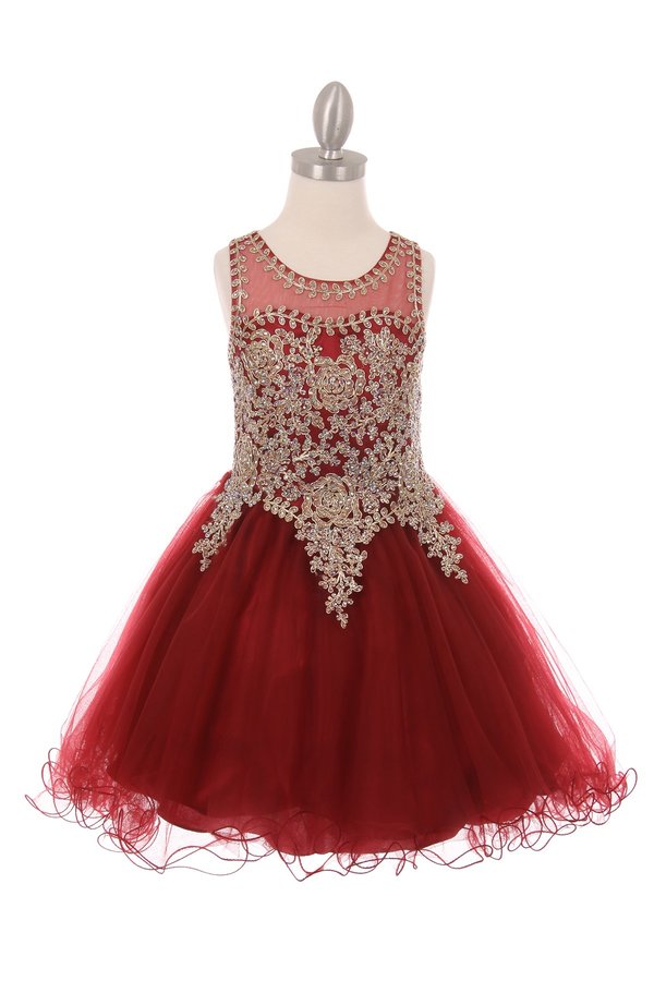 Gold Lace Rhinestone Tulle Girl Party Dress by Cinderella Couture USA AS5017
