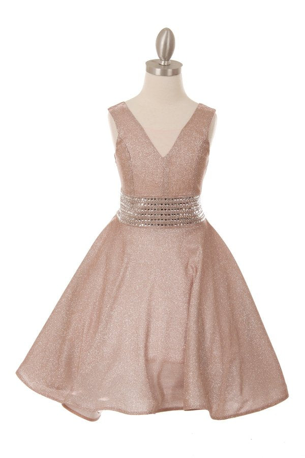 Studed Waist Lurex Girl Party Dress by Cinderella Couture USA AS5070