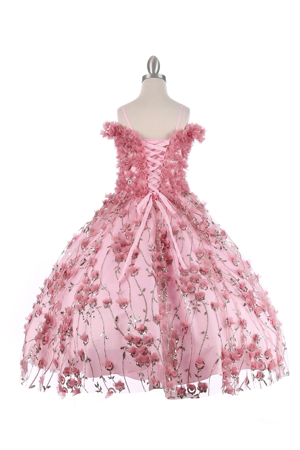 Off the Shoulder Floral Lace Glitter Tulle Girl Mini Quince Gown BY Cinderella Couture USA AS8021