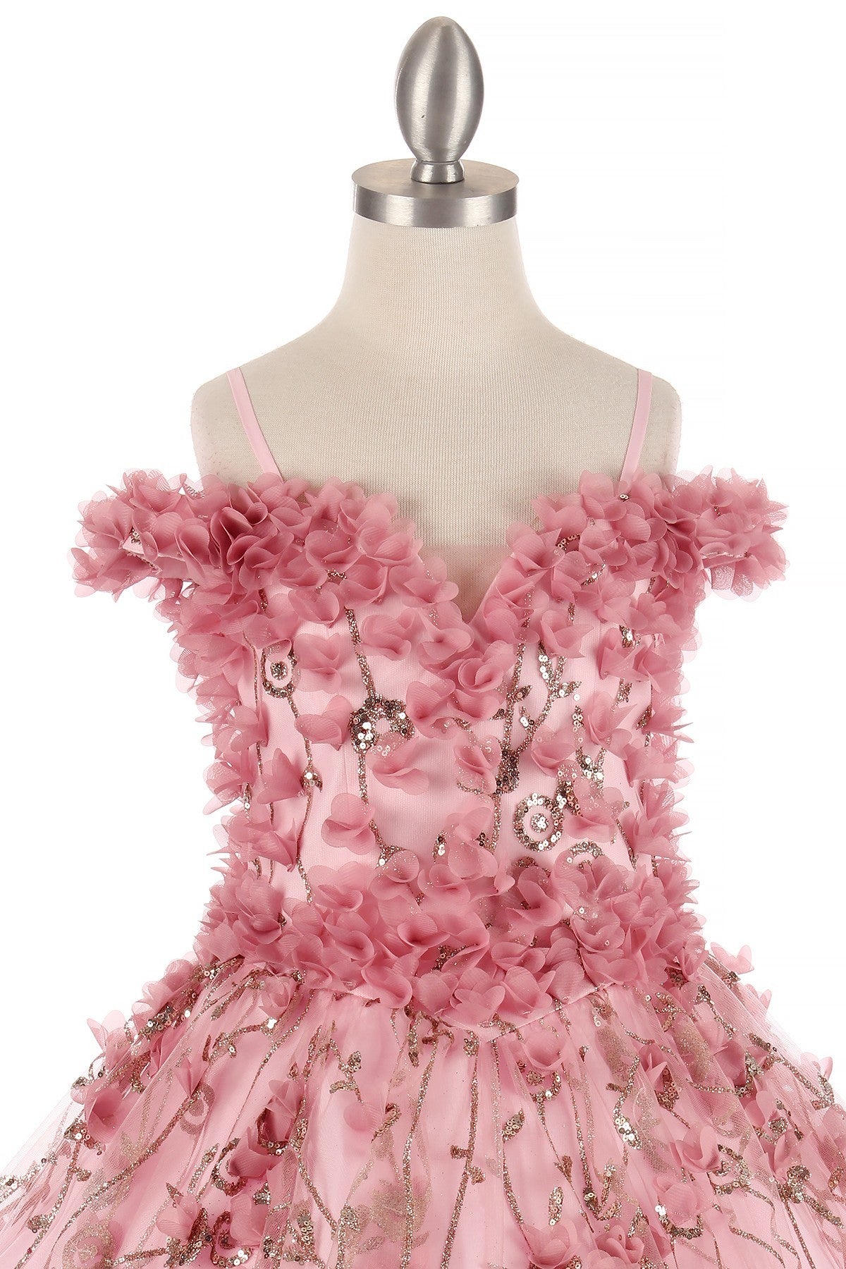 Off the Shoulder Floral Lace Glitter Tulle Girl Mini Quince Gown BY Cinderella Couture USA AS8021