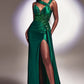 Sexy Satin Dress with Floral Lace Applique & Draping - Women Formal Gown By Ladivine CDS415 - Special Occasion