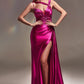 Sexy Satin Dress with Floral Lace Applique & Draping - Women Formal Gown By Ladivine CDS415 - Special Occasion